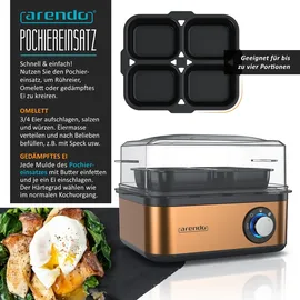 Arendo Eierkocher 8-fach, 500 W, Edelstahl, Warmhaltefunktion, Härtegrad einstellbar, für 8 +eier, Kupfer