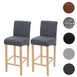 Mendler 2er-Set Barhocker HWC-C33, Barstuhl Tresenhocker, Holz ~ dunkelgrau, helle Beine, Stoff/Textil
