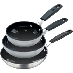 Masterpro - Set mit 3 Bratpfannen Ø16-Ø20-Ø24 cm und 3 antihaftbeschichteten Schutzvorrichtungen aus geschmiedetem Aluminium