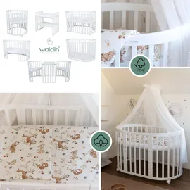 Waldin Babybett OWAL Kinderbett 7in1 mit Matratze, mitwachsendes Kinder-Bett