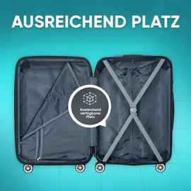 veska Hartschalenkoffer Kofferset 3 teilig mit TSA Zahlenschloss 4 Rollen ABS-Hartschale, Reisekoffer Trolley Rollkoffer Koffer - schwarz - Schwarz