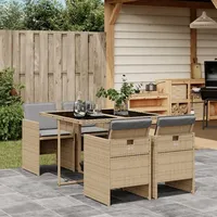 IKAYAA Polyrattan Gartenmöbel Set für 4 Personen, Garten Sitzgruppe, Rattan Essgruppe, Gartengarnitur, Sitzgarnitur, Gartentisch mit 4 Stühle & Kissen Mischung aus Beige Type-2
