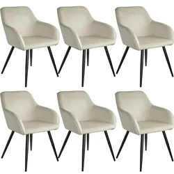 TECTAKE Esszimmerstuhl Marilyn Samtoptik, schwarze Stuhlbeine  6er Setcreme/schwarz