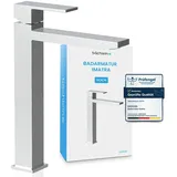 Bächlein Badarmatur Imatra hoch [kantig] – extra hohe Armatur mit 215mm Auslaufhöhe für Aufsatzwaschbecken, Waschtischarmatur hoher Auslauf - Bad Wasserhahn Chrom
