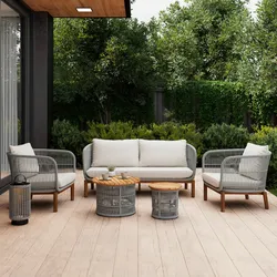 Loungegarnitur Malene Creme Holz/Textil/Metall + Abdeckung