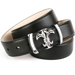 Ledergürtel, mit Lilien-Schließe, abgesteppte Ränder, Gr. 110, schwarz, , 35735210-110