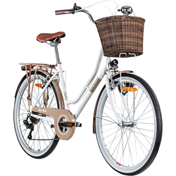 Galano Belgravia Damenfahrrad ab 145 cm retro Fahrrad 26 Zoll mit tiefem Einstieg und 6 Gängen für Damen und Mädchen... 18 Zoll, weiß/braun