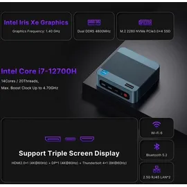 bosgame P2 Plus Mini-PC 2023 4K Ultra HD Intel Core i7-12700H 4,7 GHz 32 GB RAM 512 GB SSD