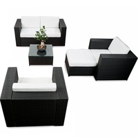 erweiterbares 15tlg. Lounge Sofa Sitzgruppe Polyrattan - schwarz - Gartenmöbel Sitzgruppe Garnitur Lounge Möbel XXL Set - inkl. Lounge Sofa + Sessel + Hocker + Tisch + Kissen