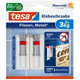 Tesa - Klebenagel Leinwand Fliesen & Metall-höhenverstellbar-selbstklebender Leinwand & Keilrahmen-hält Bis 2kg/nagel-spurlos Ablösbar, Weiß