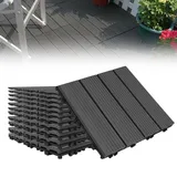 TATIVALO WPC Fliesen 30x30 cm 11 Stück / 1m2 Terrassenfliesen, Bodenfliese, Gartenfliesen, Klickfliesen Holzoptik, Bodenbelag für Balkon & Terrasse - wetterfest mit Drainagefunktion, Anthrazit