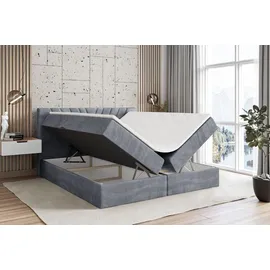 altdecor Boxspringbett mit Matratze und Topper, Polsterbett mit Bettkasten, Bett mit Stauraum H3-Matratze, Doppelbett, Springboxbett - ERNINA - Grau Samt