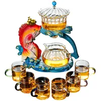 Mozeo Kreatives halbautomatisches Tee-Set, Glas, Lazy Kung Fu, Teetassen-Set, hitzebeständig, Teekanne (Fisch-Teekanne + 6 Tassen)