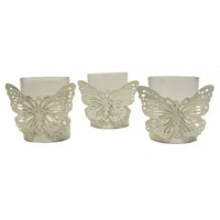 Hti-Living Teelichthalter Butterfly 3er Set Viola Kerzenhalter Windlicht Schmetterling HTI-Line