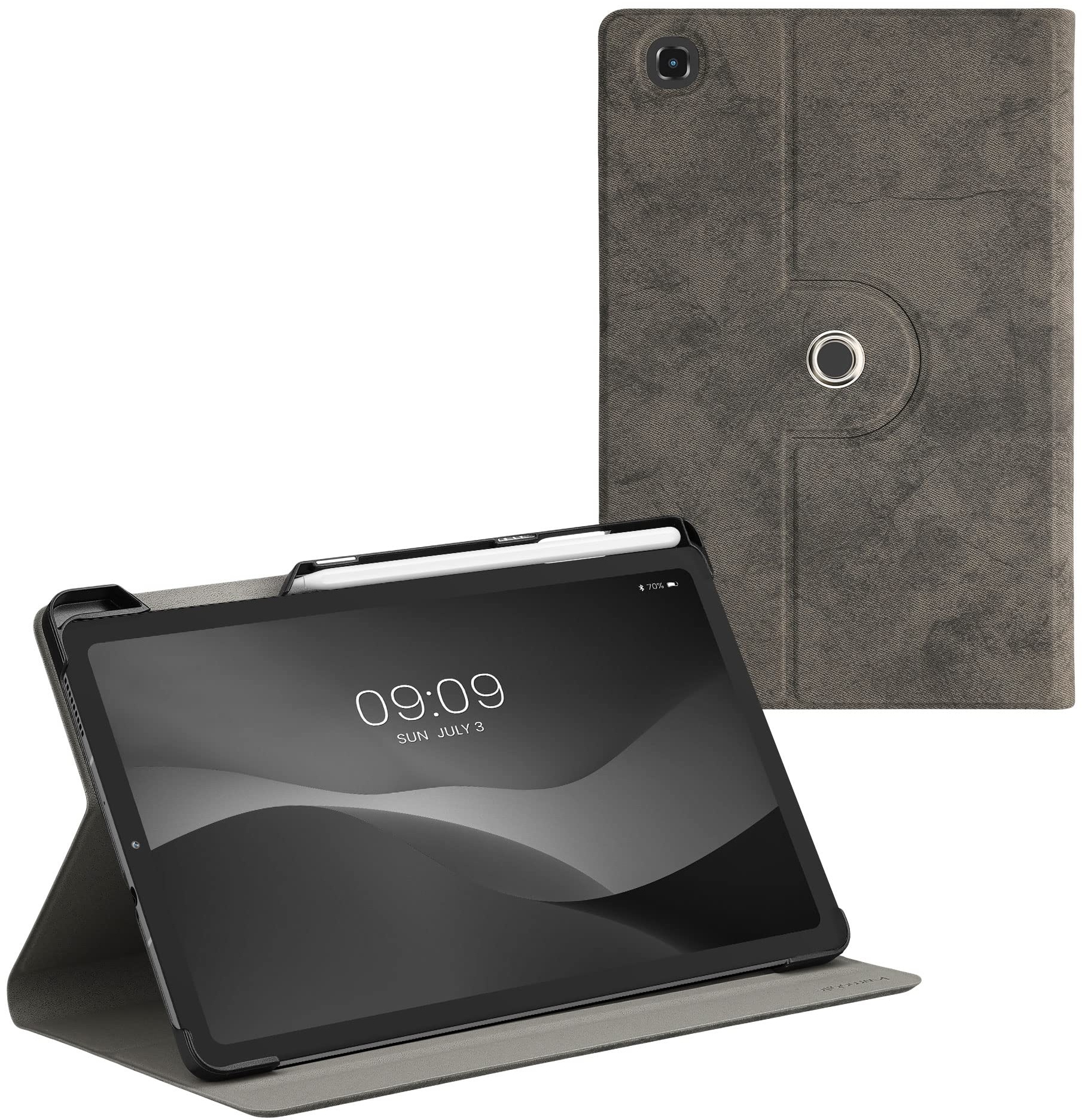 kwmobile Klapphülle kompatibel mit Samsung Galaxy Tab S6 Lite (2024/2022/2020) - Hülle Tablet mit Stifthalter Standfunktion - Cover mit 360° Ständer - Anthrazit