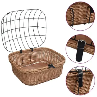 vidaXL Fahrradkorb Vorne mit Deckel 50x45x35 cm Natur Weide