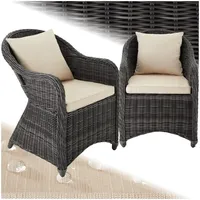 tectake® Alu Polyrattan Gartenstuhl 2er Set, Gartenmöbel Set mit 2 Sessel, wetterfest, Rattan Gartensessel mit weichen Sitzpolster, abziehbarer und waschbarer Bezug, stabil und bodenschonend - grau