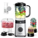 Sangcon 5 in 1 Standmixer und Smoothie Maker, 500W für Shakes und Smoothies Fleisch Gehackt, 3 Geschwindigkeitsstufen mit Pulsfunktion, 40 Unzen Glas und 17 Unzen mit Deckel Edelstahl