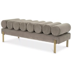 Casa Padrino Luxus Samt Sitzbank Grau / Messing 130 x 45 x H. 42 cm - Wohnzimmer Bank - Schlafzimmer Bank - Wohnzimmer Möbel - Schlafzimmer Möbel - Luxus Möbel - Luxus Einrichtung