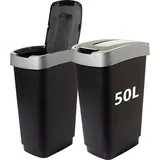2friends Mülleimer mit Deckel Schwingdeckel, 50L schwarz - Silber