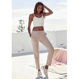 H.I.S. H.I.S Sweathose Schlupfhose mit kleinem Aufschlag am Saum, Loungewear beige|braun 32/34