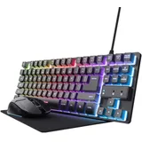 Trust GXT794 Kabelgebunden, Bluetooth® Gaming-Tastatur, Maus-Set Beleuchtet Deutsch, QWERTZ Schwarz