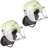 Relaxdays Feuerwehrhelm Kinder 2er Set, verstellbar, klappbares Visier, Nackentuch, Feuerwehr, HBT 24,5x22,5x28 cm, gelb