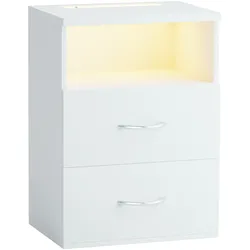 CASARIA® Nachttisch mit Schubladen & Beleuchtung Weiß