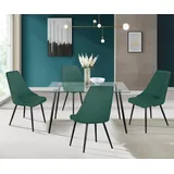 INOSIGN Essgruppe »Danny-Malio«, (Set, 5 tlg., Set 140 cm), Glastisch 140x80 cm mit 4 Stühlen (Veloursstoff), Gestell aus Metall,