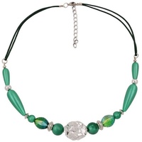 Gallay Perlenkette Kunststoffperlen Strukturperle chrom seidig-grün Kordel 45cm (1-tlg) grün