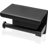 Famanu Toilettenpapierhalter Schwarz Premium mit Ablage Selbstklebend Edelstahl - Ohne Bohren