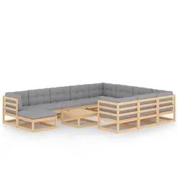12-tlg. Garten-Lounge-Set mit Kissen Kiefer Massivholz