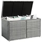 GOPLUS 335L Polyrattan Auflagenbox, Kissenbox Aufbewahrungsbox mit 2 Ablagen & Deckel, Gartenschrank für Garten, Balkon, Terrasse (Grau)