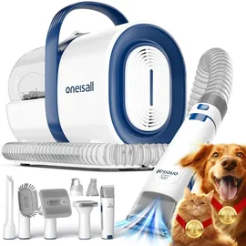 Oneisall Hundeschermaschine mit Staubsauger, Super Saugkraft mit 12000 Pa Saugt 99.99% der Tierhaare, Leise Schermaschine Hund Katze Hundehaarschneidemaschine mit 7 Pflegewerkzeugen