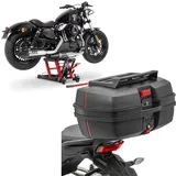 Set: Hebebühne Midlift L bis 680 kg rot ConStands mit Motorrad Topcase DK45 univ. 45L mit Gepäckgrill