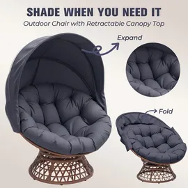 COMHOMA Papasansessel Rattan 80 x 80 x 80 cm Grau