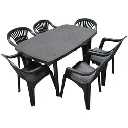 Gartenmöbel Gartentisch Gartenstuhl 7tlg Kunststoff Schwarz Stapelbar Garten Bistro