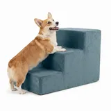 murando Hundetreppe für Kleine Hunde 3 Stufen 30 cm, Samt - Petrolblau