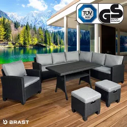 Polyrattan Eck Sitzgruppe HACIENDA schwarz/grau