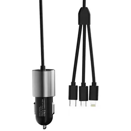 DUDAO R5Pro 3-in-1 USB KFZ-Ladegerät 3,4 A mit integriertem Kabel Schwarz