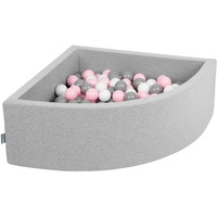 KiddyMoon Bällebad 90X30cm/200 Bälle Bällepool Mit Bällen ∅ 7Cm Für Babys Kinder Viertel Eckig, Hellgrau:Weiß/Grau/Rosa