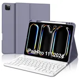 IVEOPPE Tastatur für iPad pro 11" 2024 (M4), Hülle mit Tastatur für iPad Pro 5. Generation, Magnetisch Abnehmbare Bluetooth QWERTZ Hülle Tastatur für iPad Pro 11 Zoll 2024, Lila