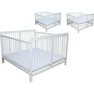 Micoland Zwillingsbett Zwillingskinderbett Kinderbett für Zwillinge massiv weiss mit 2 Matratzen 120x120cm - Weiß