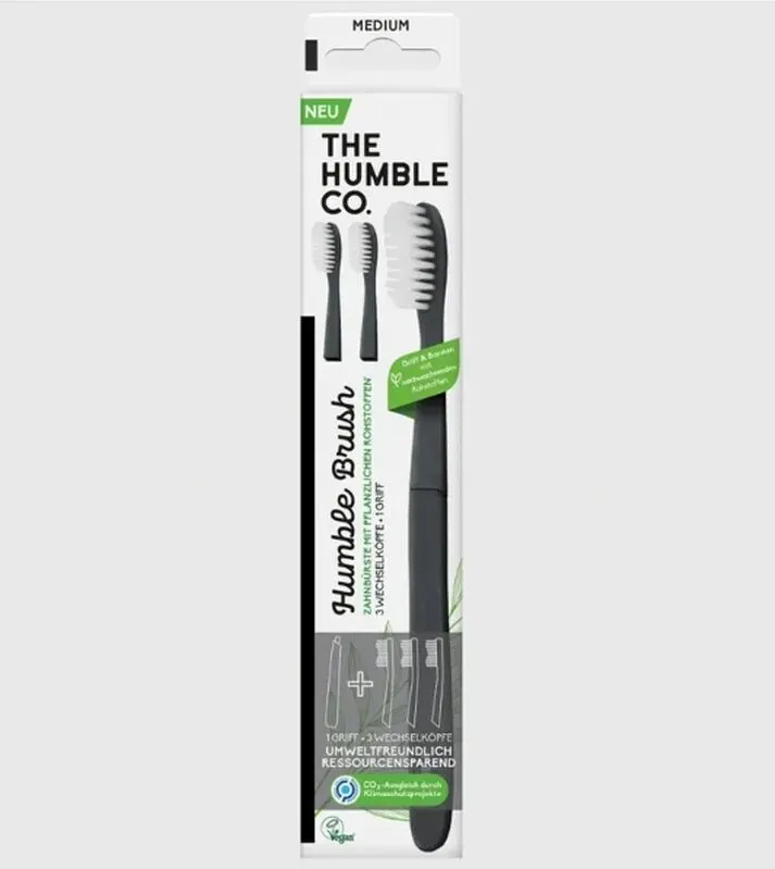 Humble Brush Zahnbürste mit wechselbarem Bürstenkopf, pflanzlich, 3 Ersatzköpfe + 1 Griff
