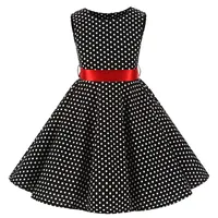 SXSHUN Mädchen Retro Vintage Rockabilly Kleid Partykleider Cocktailkleider Im 50er-Jahre-Stil, Schwarz + Weiß Punkt, 146 (Etikettengröße:150) - 146