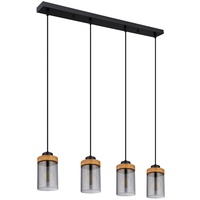 GLOBO Pendellampe Wohnzimmerlampe Hängeleuchte Esszimmerleuchte Küchenlampe, Metall Holz Glas rauch schwarz, 4 Flammig, E27, L 82 cm