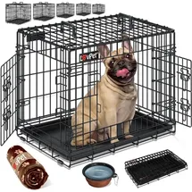 Lovpet Hundekäfig klappbar Hundetransportkäfig Inkl. Fleecedecke + Napf Hundebox mit 2 Türen Transportkäfig Auto Tiertransportbox Hundetransportbox Schwarz