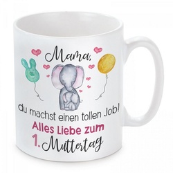 Herzbotschaft Tasse Kaffeebecher mit Motiv Mama, du machst einen tollen Job, Keramik, Kaffeetasse spülmaschinenfest und mikrowellengeeignet