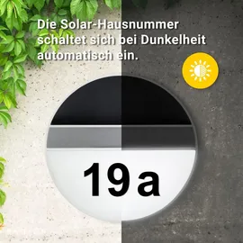Melitec Solar-Hausnummer SH06, moderne LED-beleuchtete Hausnummer, für außen, wasserdicht, aus Edelstahl, kabellose Solar-Hausnummernleuchte - Silber