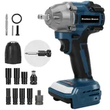 550Nm Akku Schlagschrauber für Bosch Professional 18V System GBA/GBA ProCORE AMPShare 18V Batterie (Ohne Akku), 1/2 Zoll Bürstenloser Drehschlagschrauber Schraubenschlüssel mit 7 Stecknüsse, LED-Licht